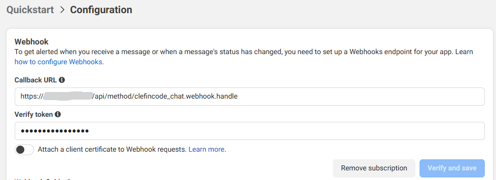 Meta webhook configuration